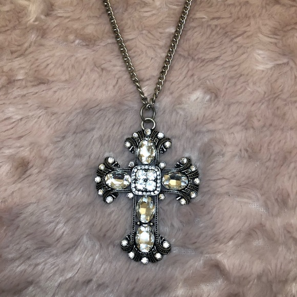 Charming Charlie 1946 Cross Jeweled Necklace - Picture 2 of 4